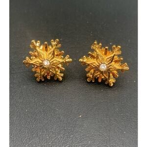 Vintage Avon Gold Tone Glistening Snowflake Pierced Earrings